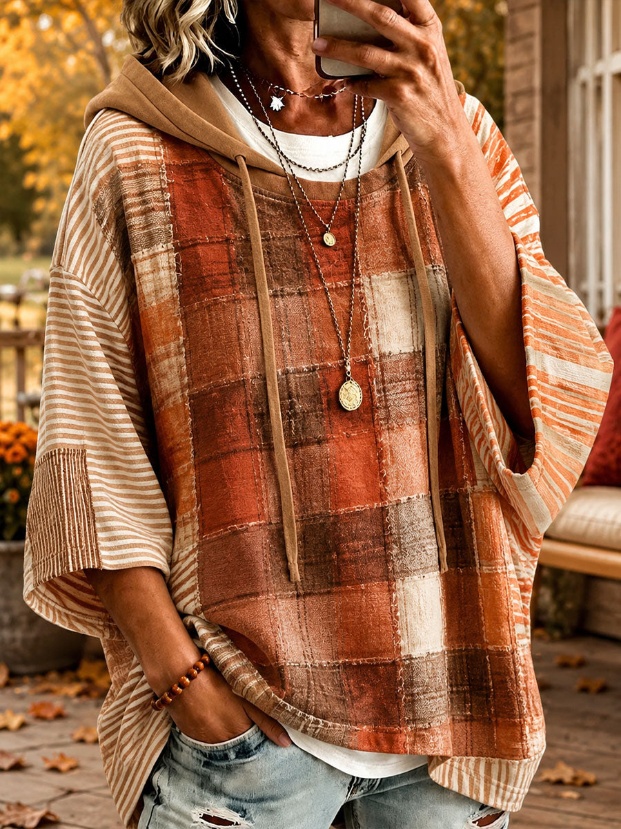 Autumn-Toned Patchwork Oversized Hoodie