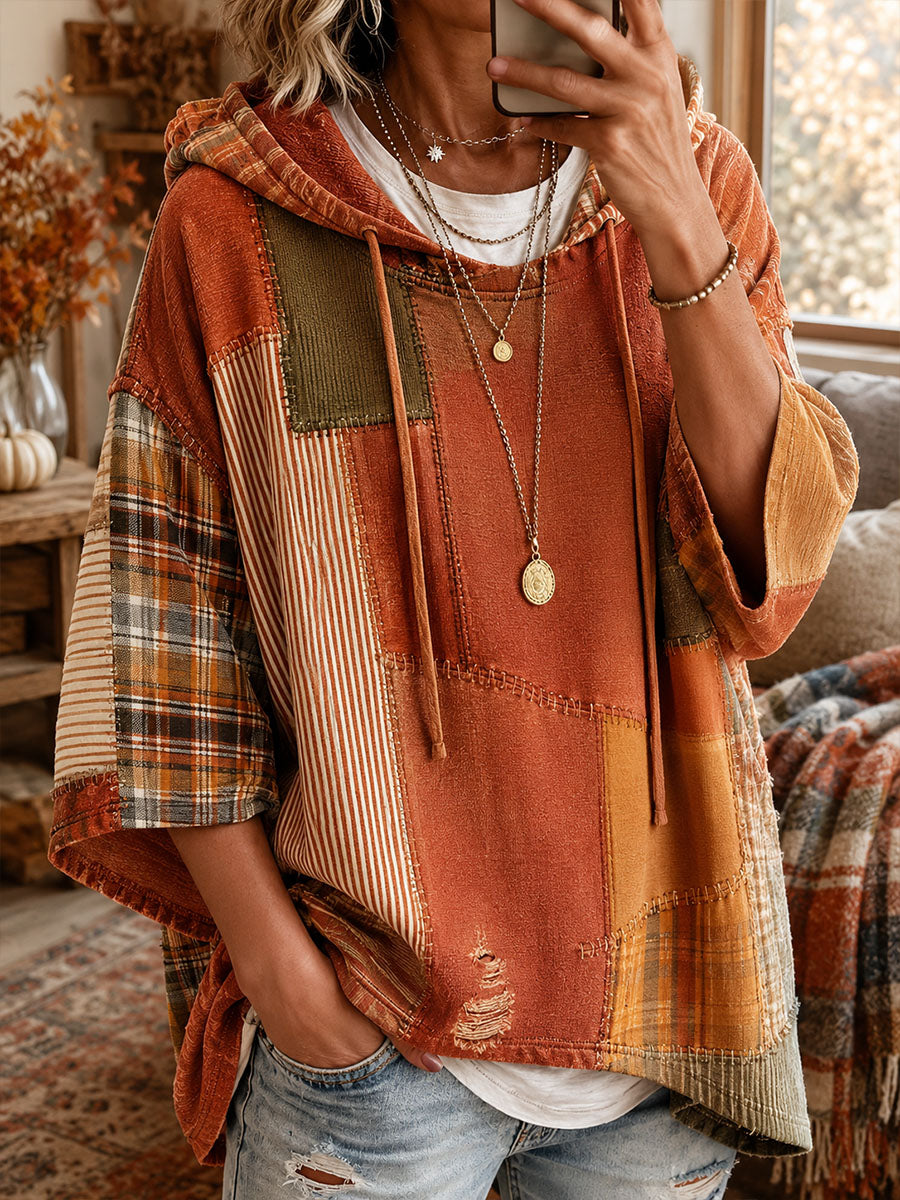 Autumn Patchwork Oversized Hoodie