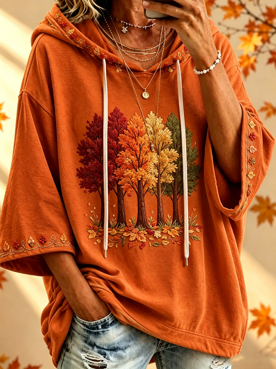 Autumn-Print Oversized Hoodie