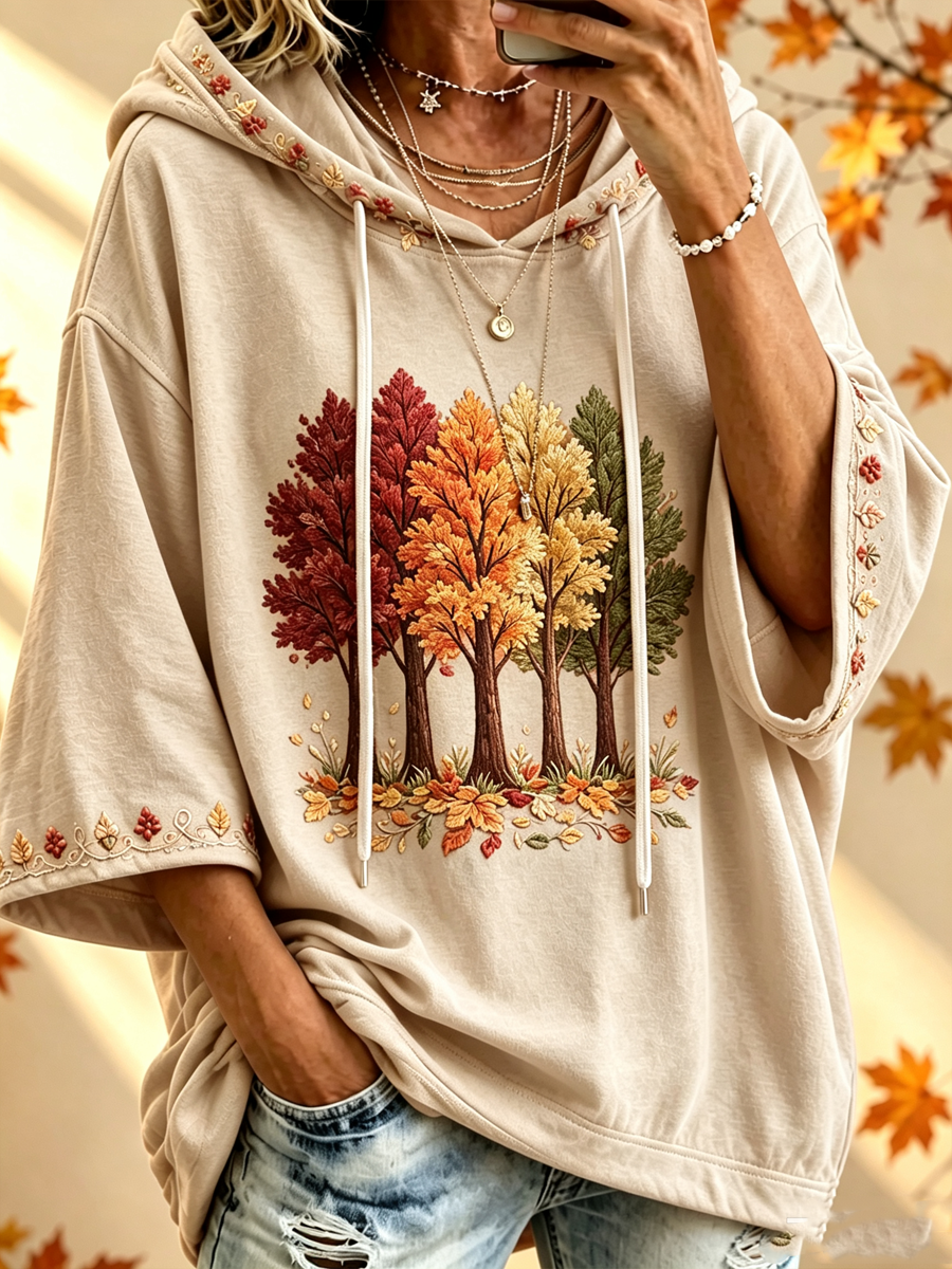 Autumn-Print Oversized Hoodie