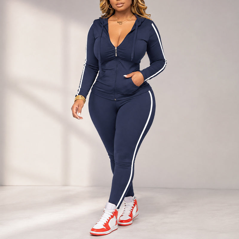 Striped Zip-Up Hoodie and Pants Set