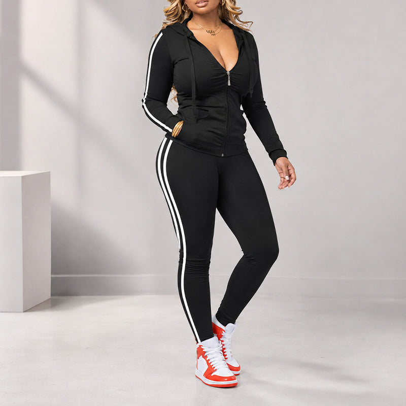 Striped Zip-Up Hoodie and Pants Set