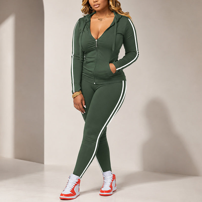 Striped Zip-Up Hoodie and Pants Set
