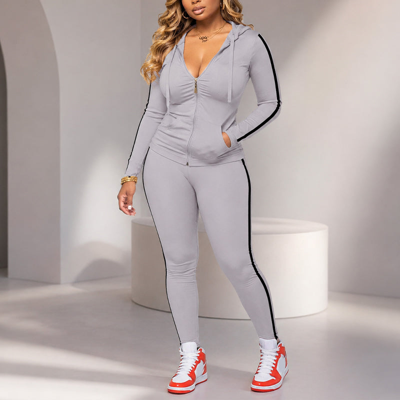 Striped Zip-Up Hoodie and Pants Set