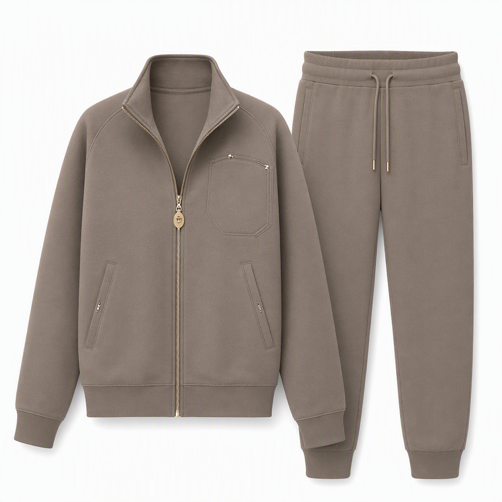 Two-Piece Heavy Knit Set: Zip Jacket and Wide-Leg Pants