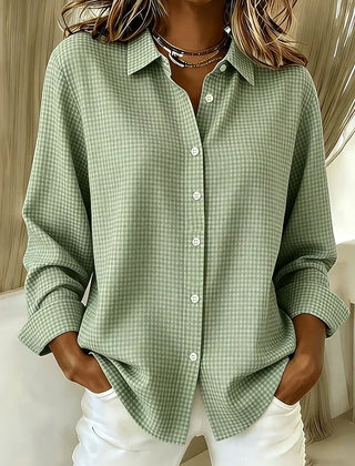 Relaxed Gingham Button-Front Blouse