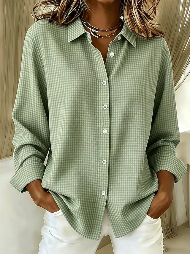 Relaxed Gingham Button-Front Blouse