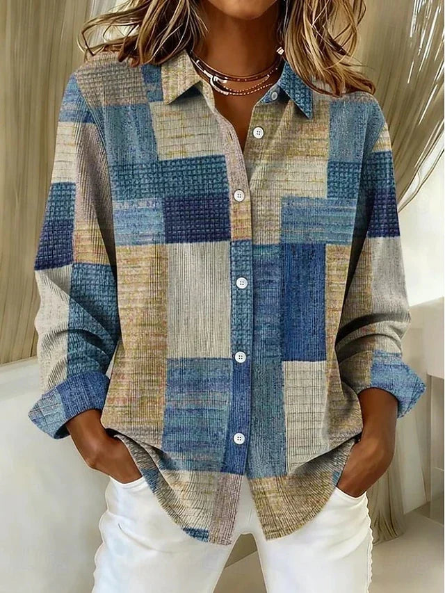 Vintage Patchwork Button Front Blouse
