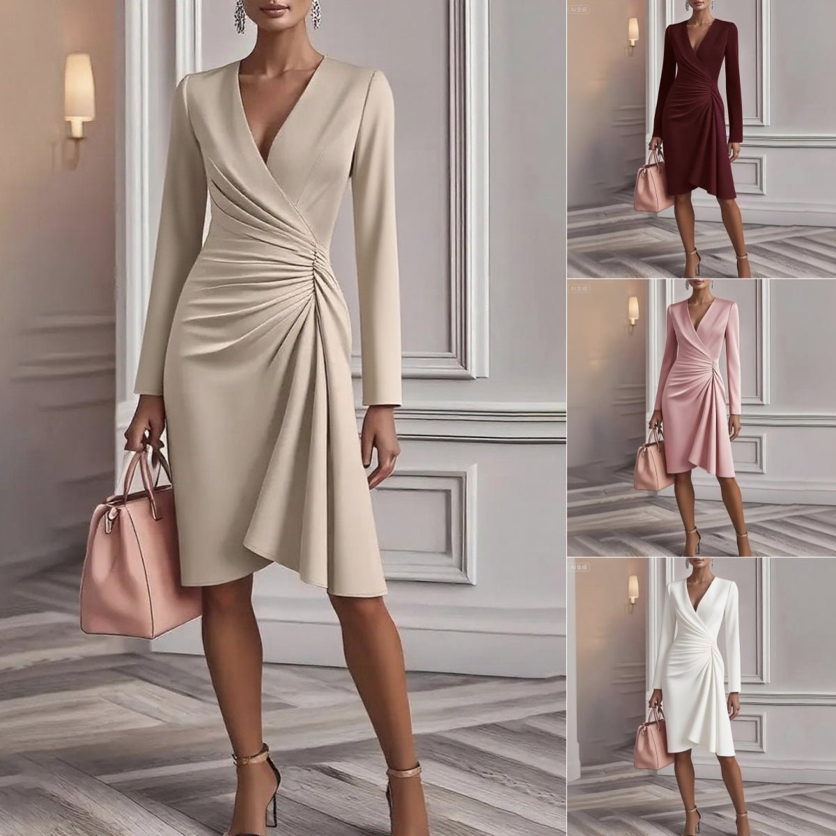 Ava | Draped V-Neck Midi Dress