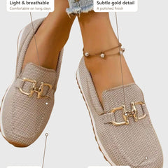 Susie: gold detail, breathable upper, non-slip outsole, slip-on