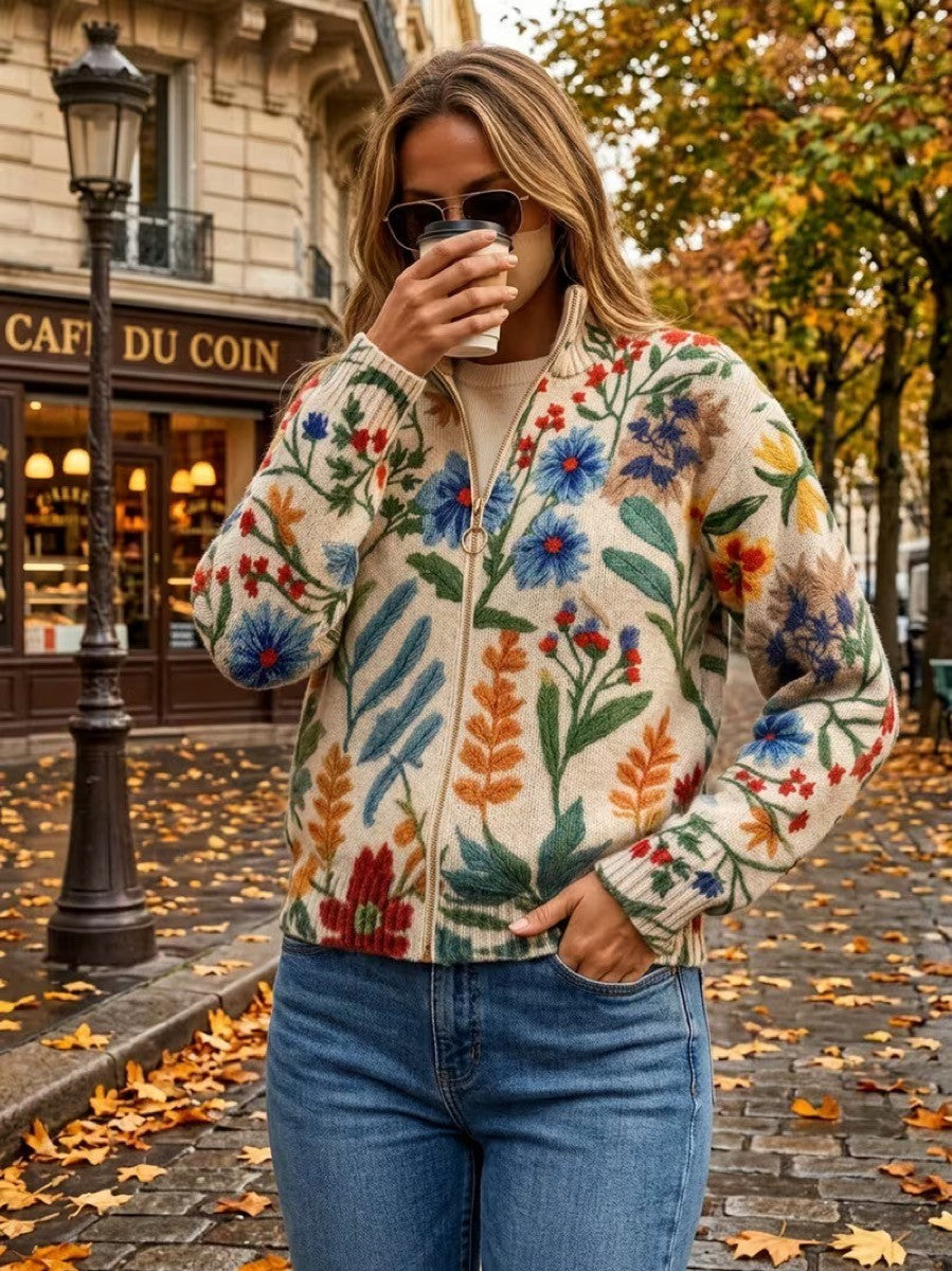 Botanical Garden Floral Zip Cardigan