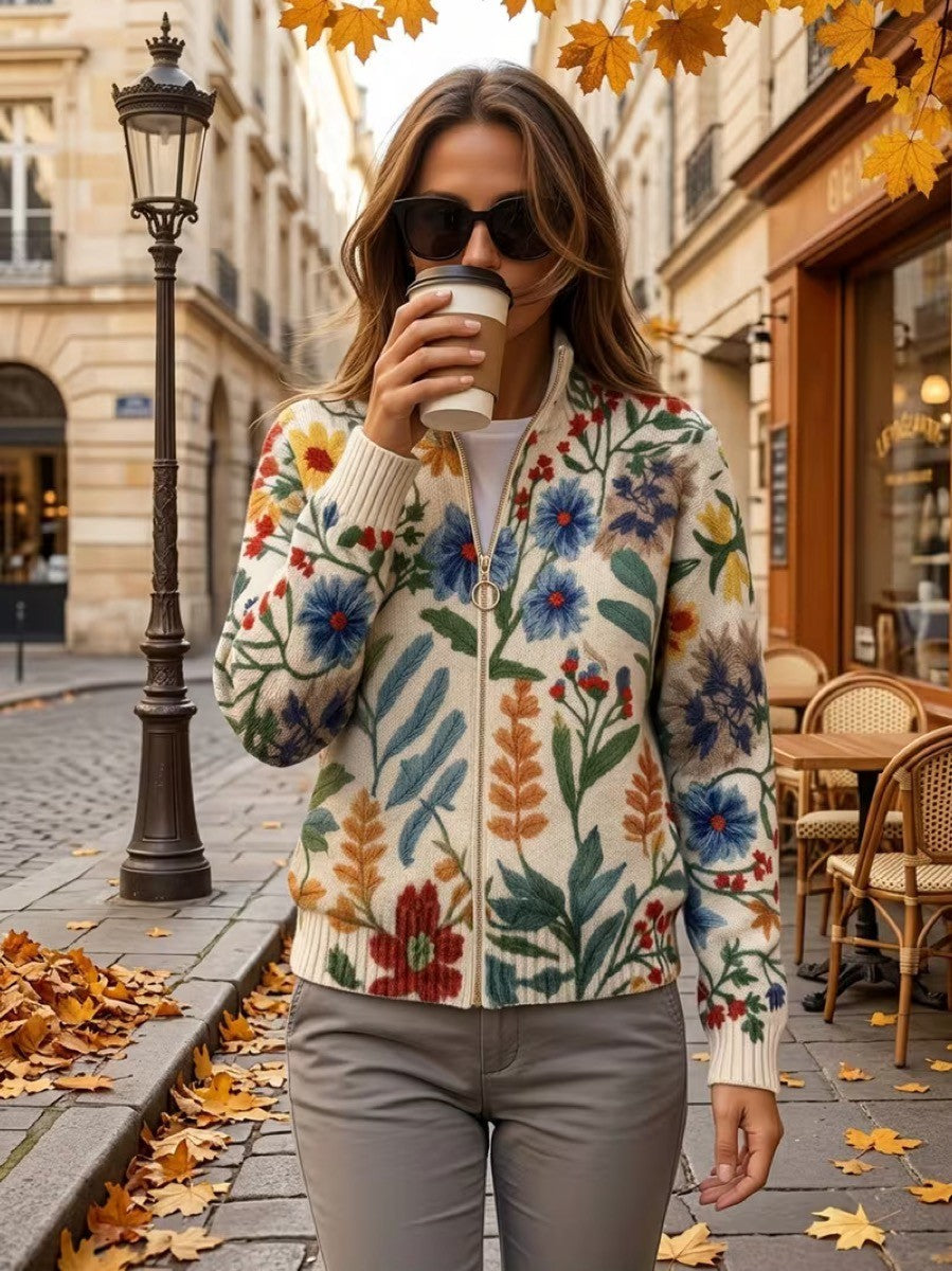 Botanical Garden Floral Zip Cardigan
