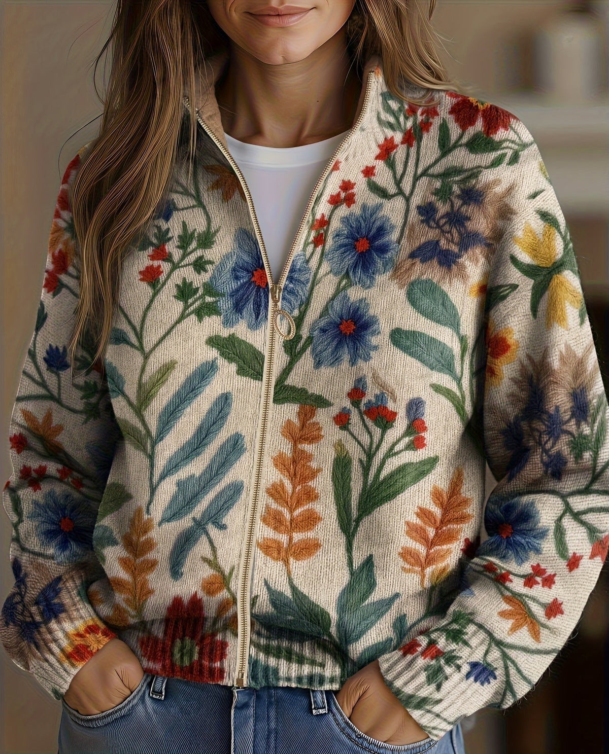 Botanical Garden Floral Zip Cardigan