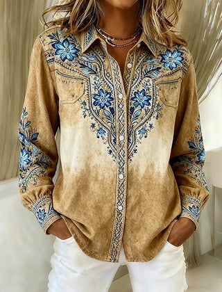 Vintage Western Floral Button Blouse