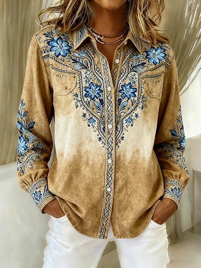 Vintage Western Floral Button Blouse