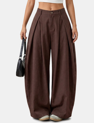 Pleated wide leg trousers in reddish brown