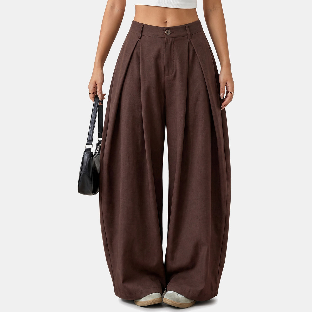 Pleated wide leg trousers in reddish brown