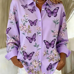 Whimsical Butterfly Print Button Blouse