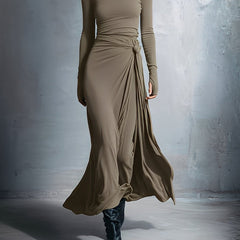 Long-Sleeve Side-Tie Draped Maxi Dress for Women