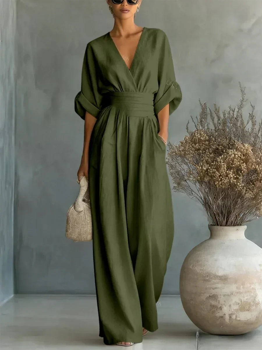 V-Neck High-Waist Jumpsuit