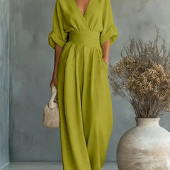 V-Neck High-Waist Jumpsuit