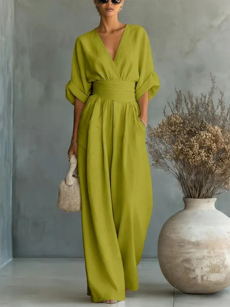 V-Neck High-Waist Jumpsuit