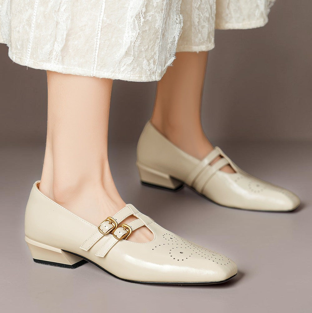Brogued Dual-Strap Mary Jane Pump