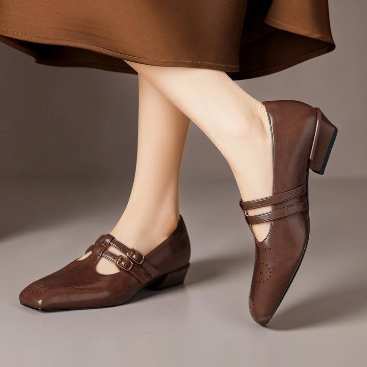 Brogued Dual-Strap Mary Jane Pump