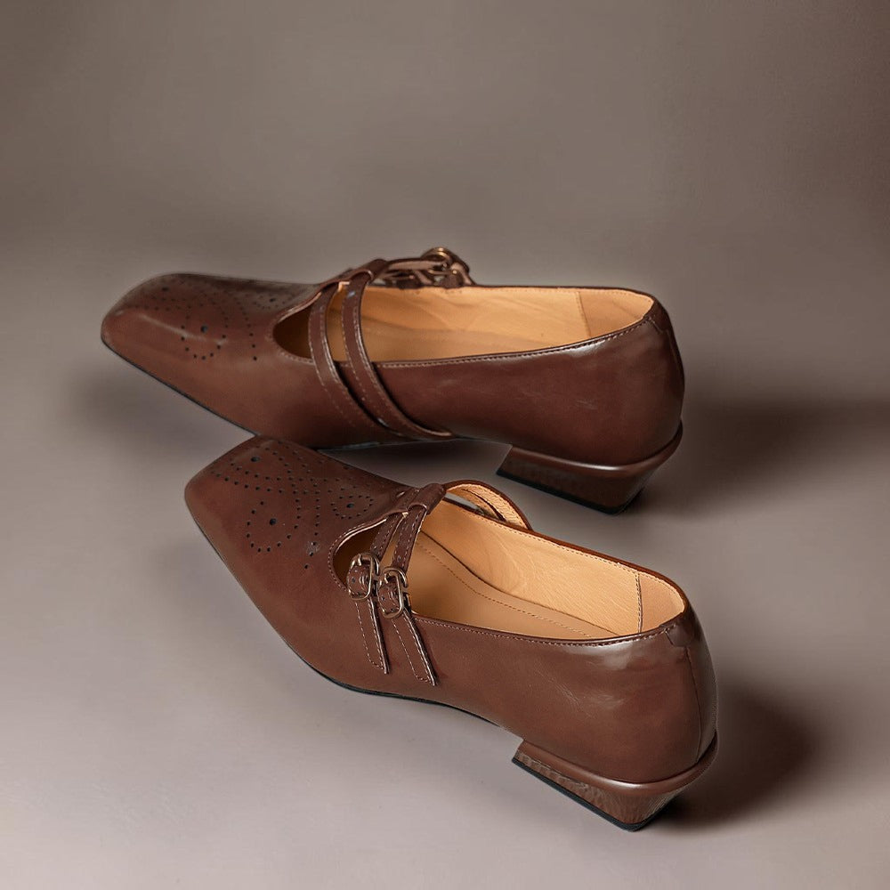 Brogued Dual-Strap Mary Jane Pump