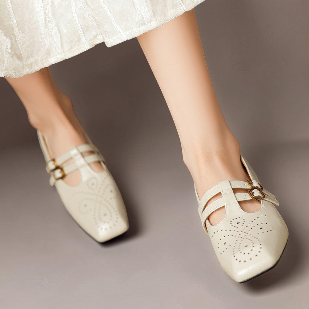 Brogued Dual-Strap Mary Jane Pump