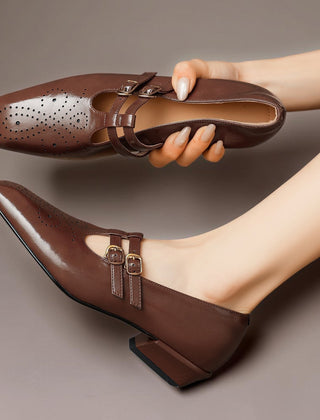 Brogued Dual-Strap Mary Jane Pump