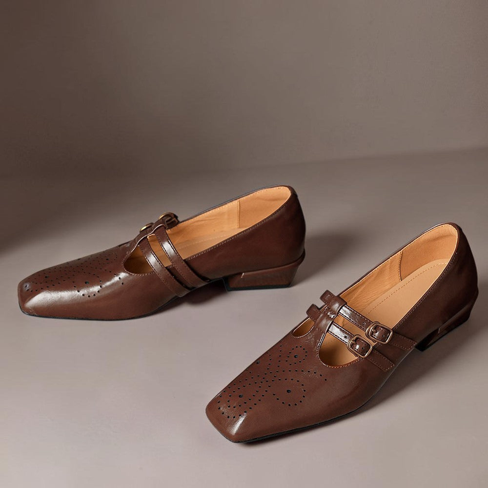 Brogued Dual-Strap Mary Jane Pump
