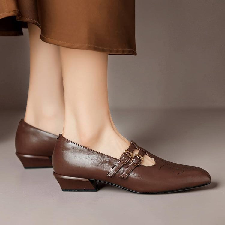 Brogued Dual-Strap Mary Jane Pump