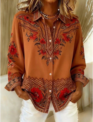 Artistic Floral Long Sleeve Blouse