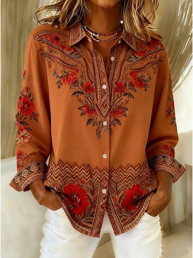 Artistic Floral Long Sleeve Blouse