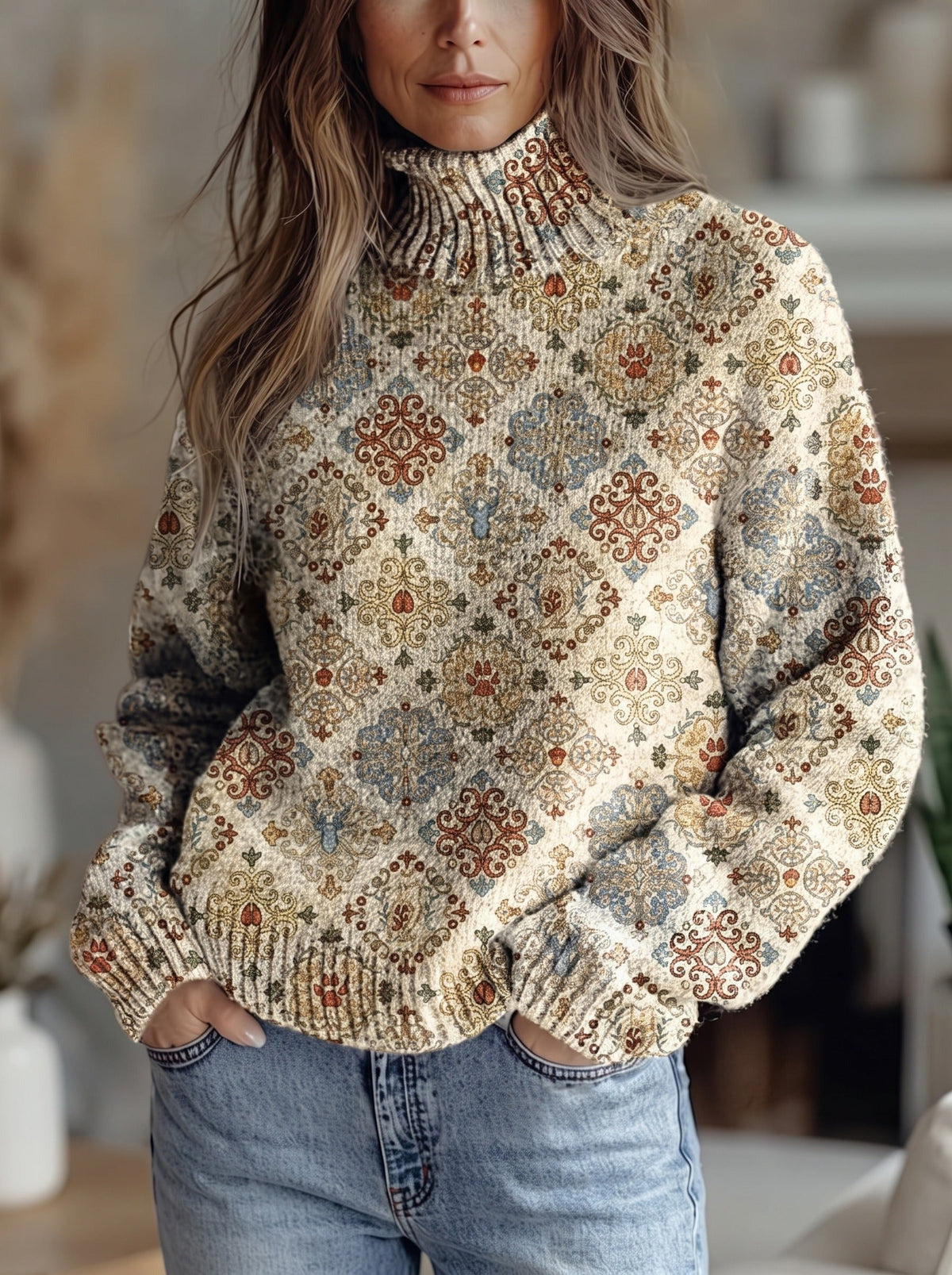 Tiled Damask Turtleneck
