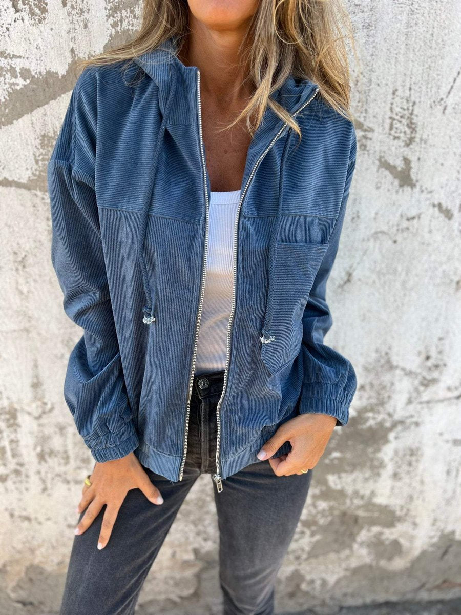 Ribbed Zip-Up Hooded Jacket