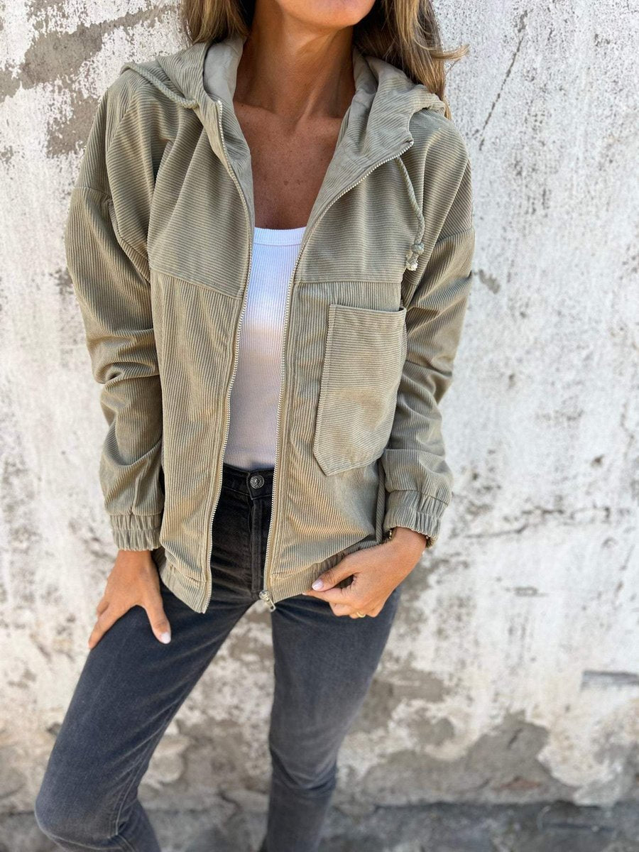Ribbed Zip-Up Hooded Jacket