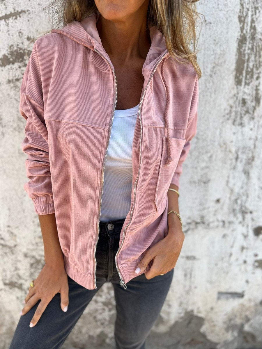 Ribbed Zip-Up Hooded Jacket