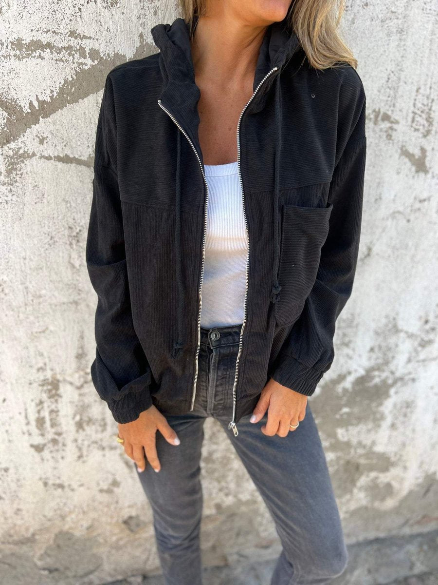 Ribbed Zip-Up Hooded Jacket