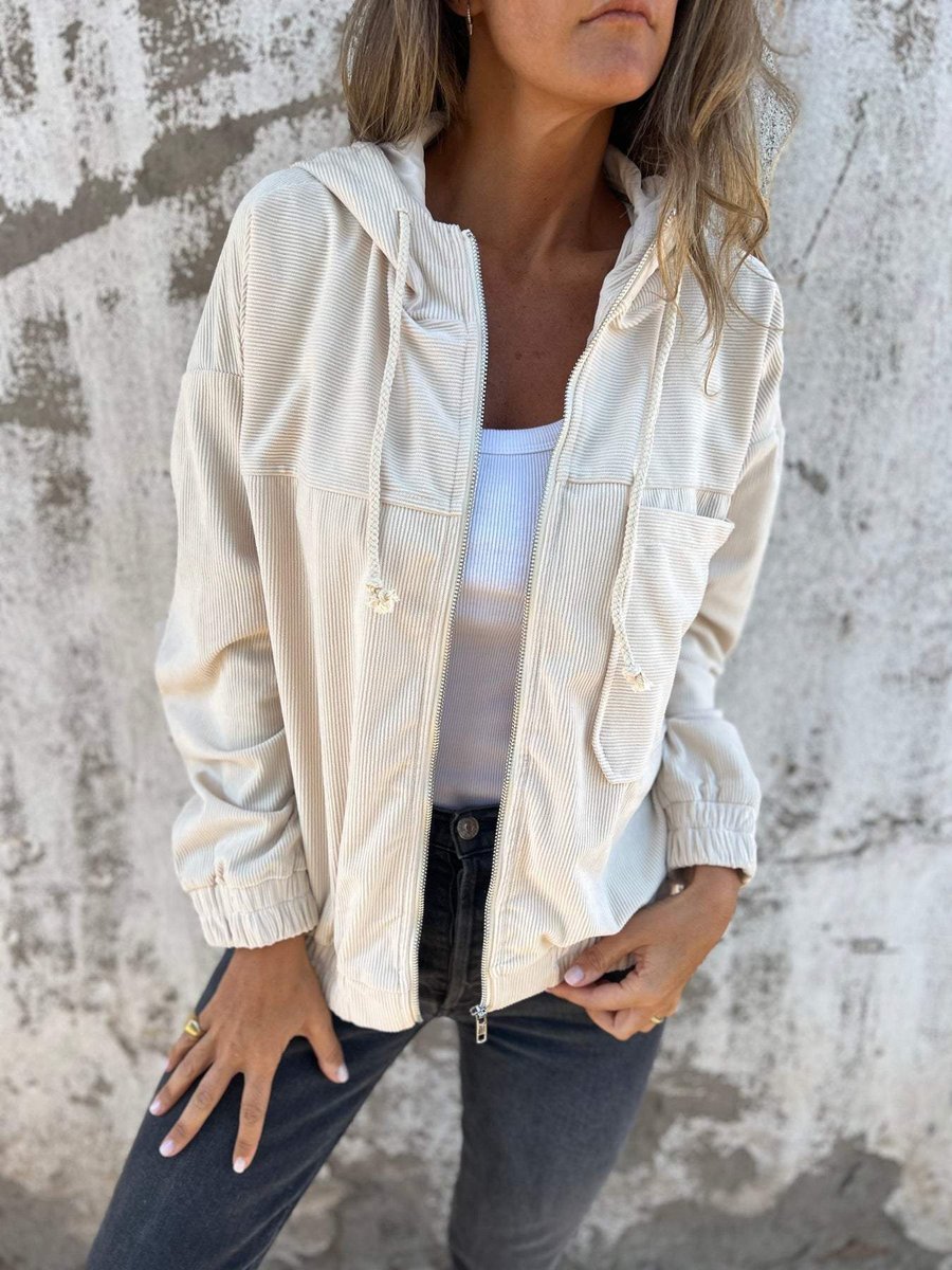 Ribbed Zip-Up Hooded Jacket