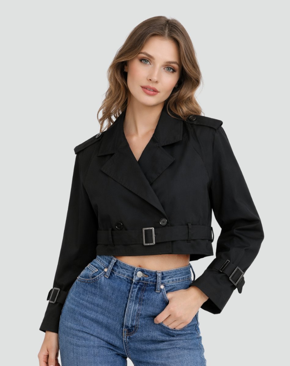 Cropped Belted Trench Coat