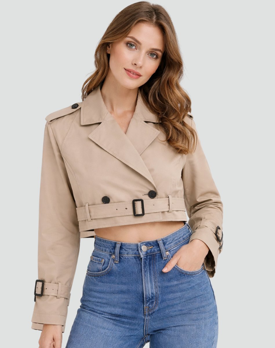 Cropped Belted Trench Coat