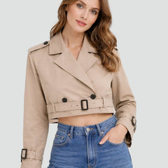Cropped Belted Trench Coat