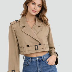 Cropped Belted Trench Coat