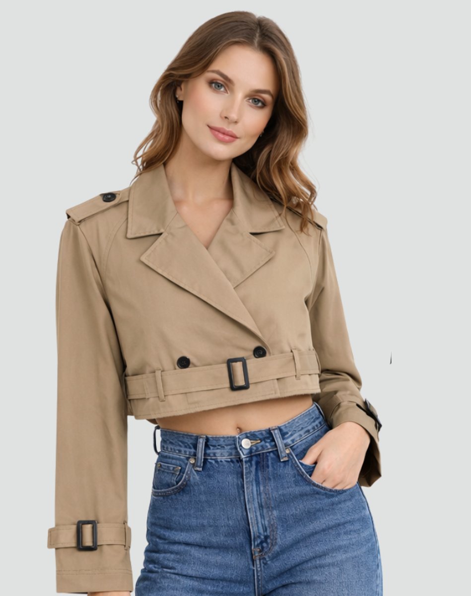 Cropped Belted Trench Coat