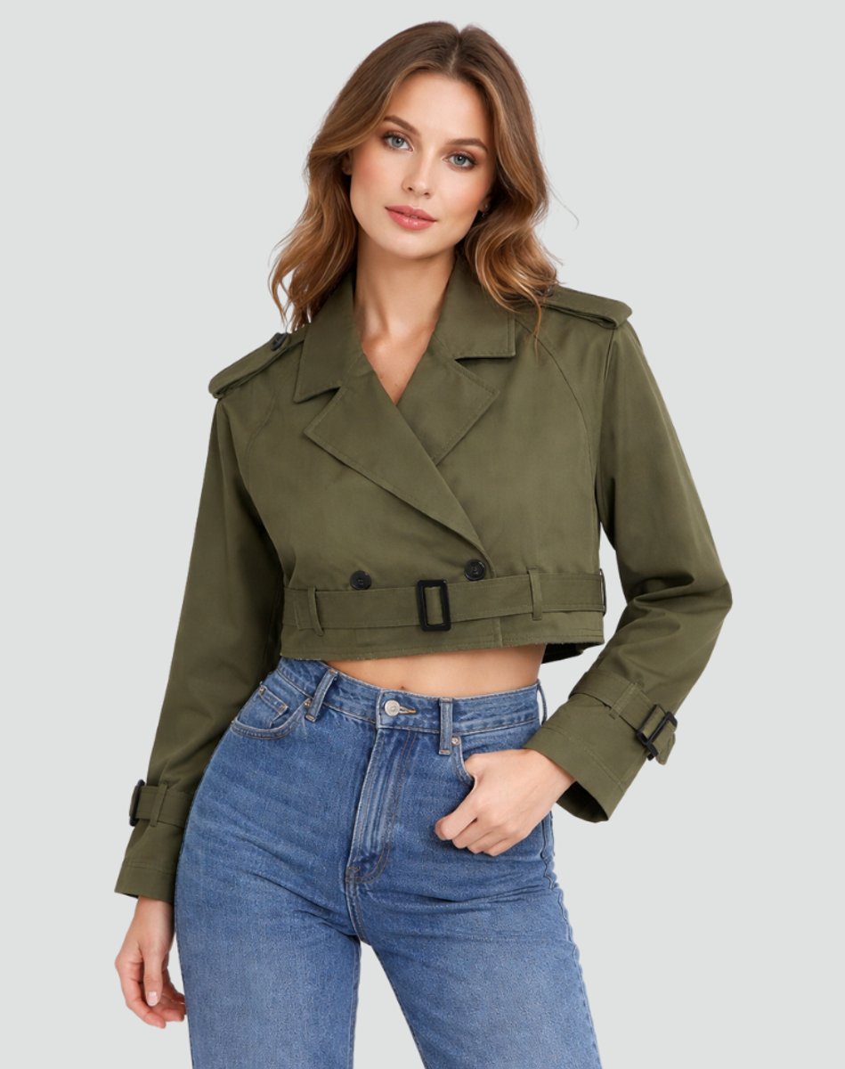 Cropped Belted Trench Coat