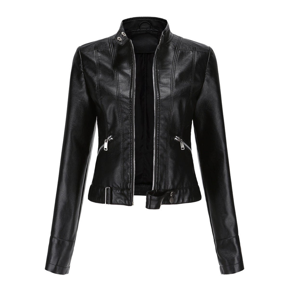 Cropped Stand-Collar Moto Jacket