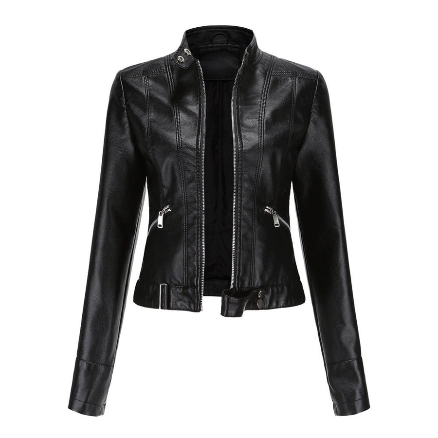 Cropped Stand-Collar Moto Jacket