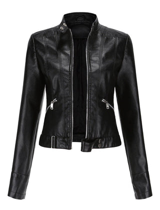 Cropped Stand-Collar Moto Jacket